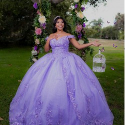 Sweetheart Neck Lilac Quinceanera Dress Off Shoulder Sweet 15 Gowns