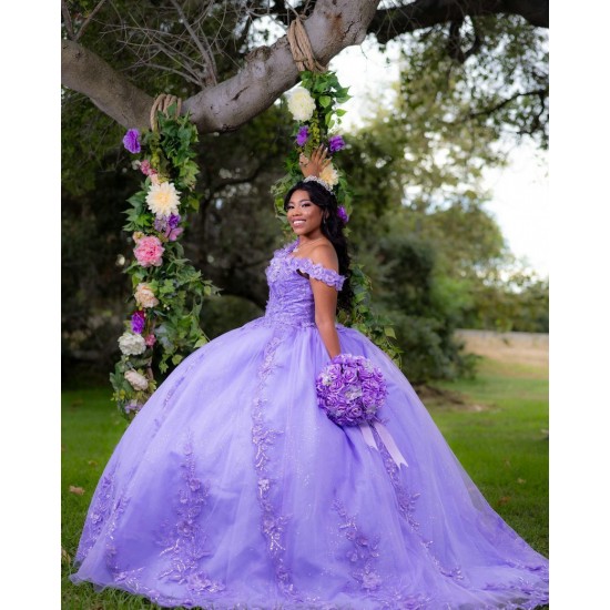 Sweetheart Neck Lilac Quinceanera Dress Off Shoulder Sweet 15 Gowns