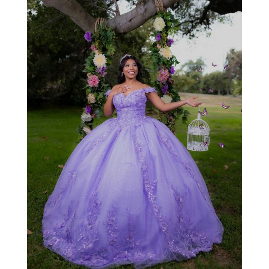 Sweetheart Neck Lilac Quinceanera Dress Off Shoulder Sweet 15 Gowns