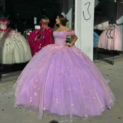 Sweetheart Neck Lilac Quinceanera Dresses Off Shoulder Ball Gown 15 Dress