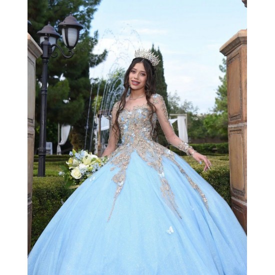 Sweetheart Neck Long Sleeve Sky Blue Quince Dresses 15 Dress