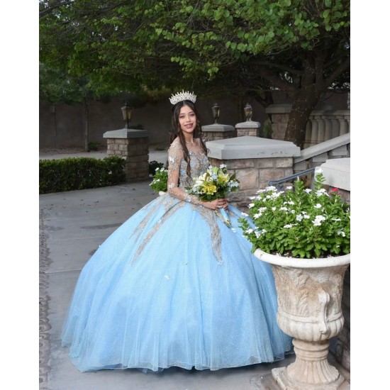 Sweetheart Neck Long Sleeve Sky Blue Quince Dresses 15 Dress