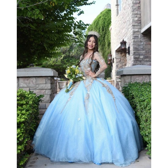 Sweetheart Neck Long Sleeve Sky Blue Quince Dresses 15 Dress