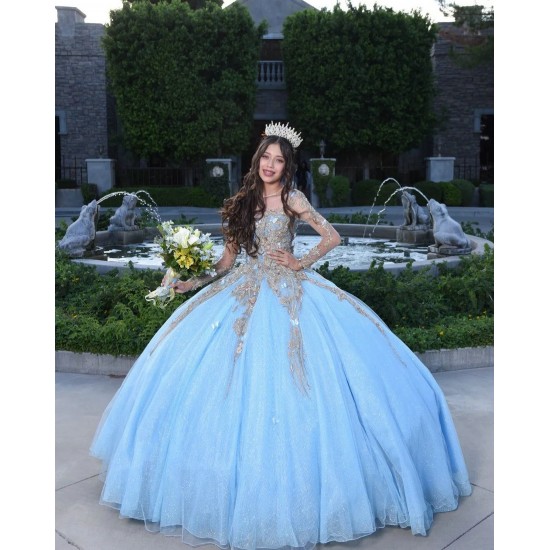 Sweetheart Neck Long Sleeve Sky Blue Quince Dresses 15 Dress