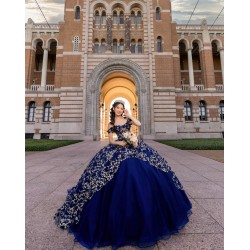 Sweetheart Neck Navy Blue Quince Dress Off Shoulder 15 Anos Girl Birthday Gowns