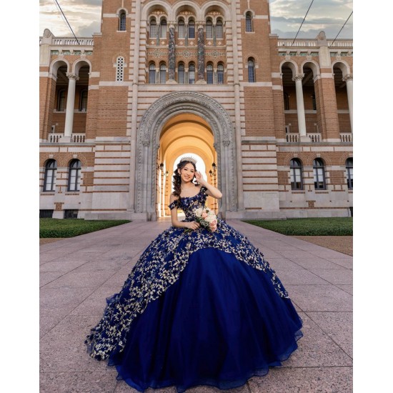 Sweetheart Neck Navy Blue Quince Dress Off Shoulder 15 Anos Girl Birthday Gowns