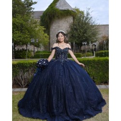 Sweetheart Neck Navy Blue Quinceanera Dress Sequin Off Shoulder 15 Dresses