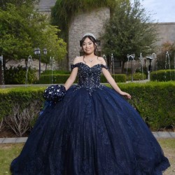 Sweetheart Neck Navy Blue Quinceanera Dress Sequin Off Shoulder 15 Dresses