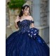 Sweetheart Neck Navy Blue Quinceanera Dress Sequin Off Shoulder 15 Dresses