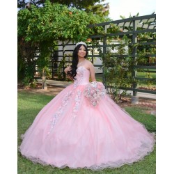 Sweetheart Neck Pink Quince Dresses Lace Appliques Sleeveless 15 Dress