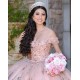 Sweetheart Neck Pink Quince Dresses Metallic Sequin Off Shoulder 15 Dress