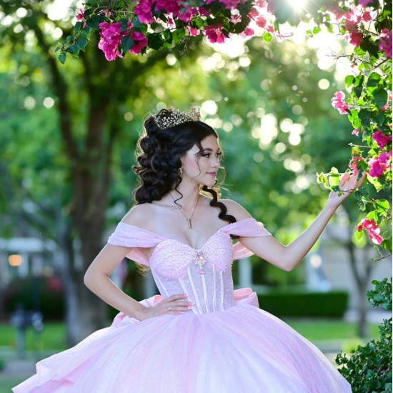 Sweetheart Neck Pink Quinceanera Dress Off Shoulder 15 Dresses With Bow