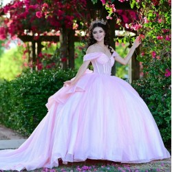 Sweetheart Neck Pink Quinceanera Dress Off Shoulder 15 Dresses With Bow