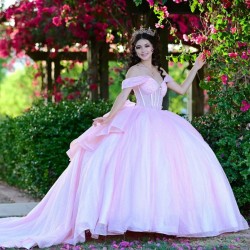 Sweetheart Neck Pink Quinceanera Dress Off Shoulder 15 Dresses With Bow