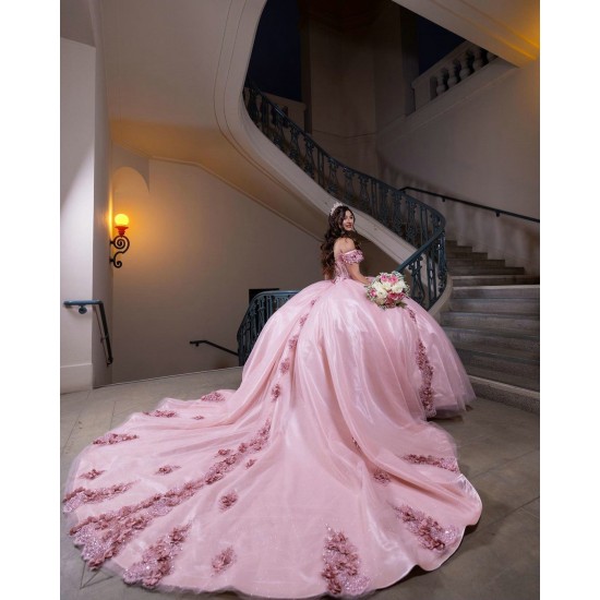 Sweetheart Neck Pink Quinceanera Dress Off Shoulder Sweet 15 Gowns