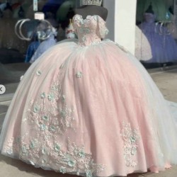 Sweetheart Neck Pink Quinceanera Dresses Off Shoulder 15 Dress With 3D Flowers