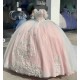 Sweetheart Neck Pink Quinceanera Dresses Off Shoulder 15 Dress With 3D Flowers