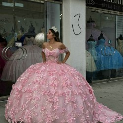 Sweetheart Neck Pink Quinceanera Dresses Off Shoulder Ball Gown 15 Dress