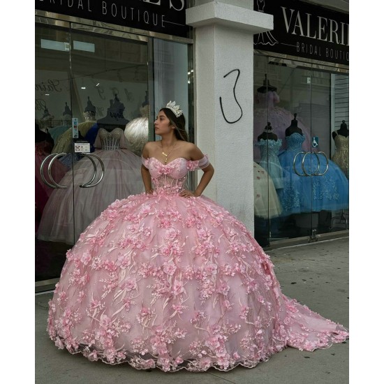 Sweetheart Neck Pink Quinceanera Dresses Off Shoulder Ball Gown 15 Dress