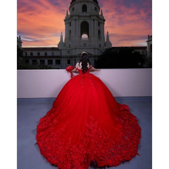 Sweetheart Neck Red Quince Dress Off Shoulder Vestidos De XV Anos