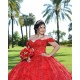 Sweetheart Neck Red Quince Dresses Metallic Sequin Off Shoulder 15 Dress