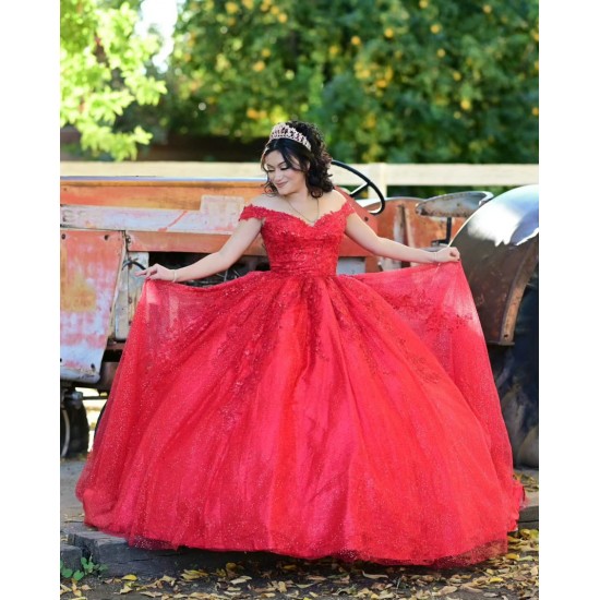 Sweetheart Neck Red Quinceanera Dress Metallic Sequin Off Shoulder 15 Dresses