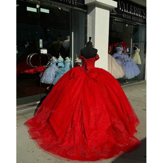 Sweetheart Neck Red Quinceanera Dresses Off Shoulder 15 Dress With Bow