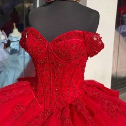 Sweetheart Neck Red Quinceanera Dresses Off Shoulder 15 Dress With Bow