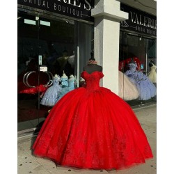 Sweetheart Neck Red Quinceanera Dresses Off Shoulder 15 Dress With Bow