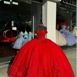 Sweetheart Neck Red Quinceanera Dresses Off Shoulder 15 Dress With Bow