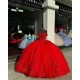 Sweetheart Neck Red Quinceanera Dresses Off Shoulder 15 Dress With Bow