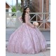 Sweetheart Neck Rose Glod Quinceanera Dress Metallic Sequin Off Shoulder 15 Dresses