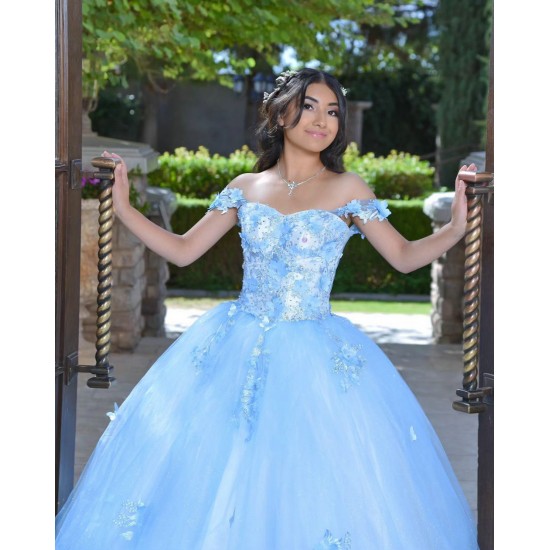 Sweetheart Neck Sky Blue Quinceanera Dress Lace Appliques Off Shoulder 15 Dresses