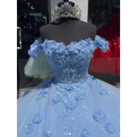 Sweetheart Neck Sky Blue Quinceanera Dress Off Shoulder 15 Dresses