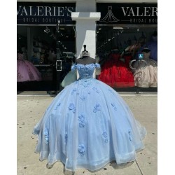 Sweetheart Neck Sky Blue Quinceanera Dress Off Shoulder 15 Dresses