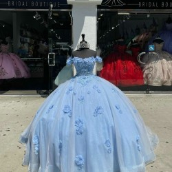 Sweetheart Neck Sky Blue Quinceanera Dress Off Shoulder 15 Dresses