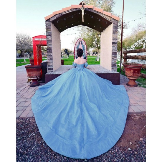 Sweetheart Neck Sky Blue Quinceanera Dress Off Shoulder Sequin 15 Dresses