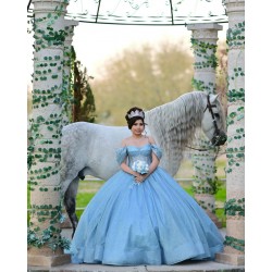 Sweetheart Neck Sky Blue Quinceanera Dress Off Shoulder Sequin 15 Dresses