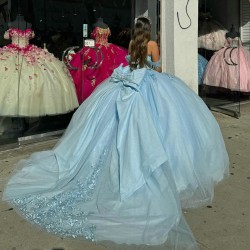 Sweetheart Neck Sky Blue Quinceanera Dresses 15 Dress With Bow