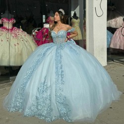 Sweetheart Neck Sky Blue Quinceanera Dresses 15 Dress With Bow