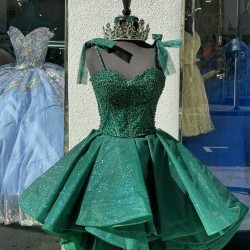 Sweetheart Neck Tiered Emerald Green Quinceanera Dresses Spaghetti Strap 15 Dress