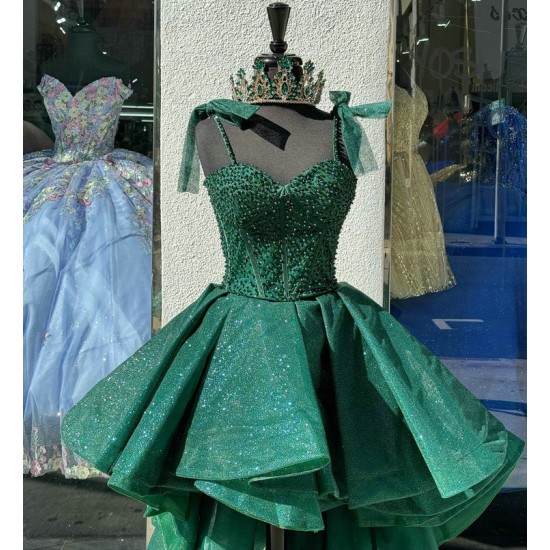 Sweetheart Neck Tiered Emerald Green Quinceanera Dresses Spaghetti Strap 15 Dress