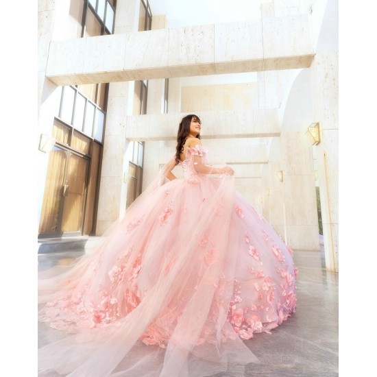 Sweetheart Neck Vestidos De 15 Anos Pink Quince Dress With Cape