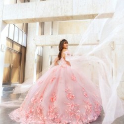 Sweetheart Neck Vestidos De 15 Anos Pink Quince Dress With Cape