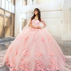 Sweetheart Neck Vestidos De 15 Anos Pink Quince Dress With Cape