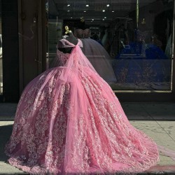 Sweetheart Neckline Hot Pink Quinceanera Dresses Off Shoulder 15 Dress