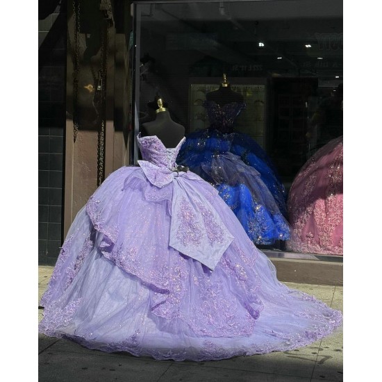 Sweetheart Purple Quinceanera Dresses Off Shoulder 15 Dress With Bow