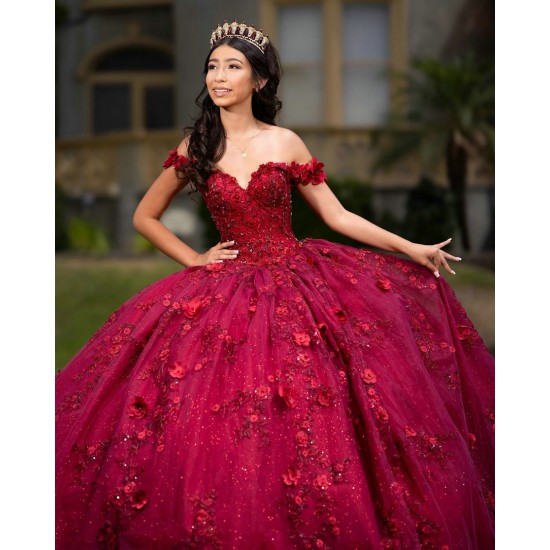 Sweetheart Quinceanera Dress Red Vestidos De 15 Anos Off Shoulder Sweet 15 Gowns