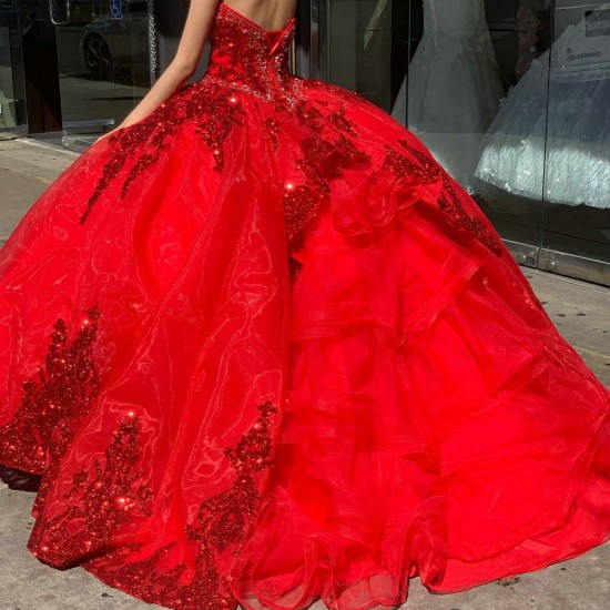 Sweetheart Red Quinceanera Dresses With Detachable Sleeves