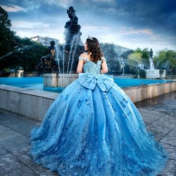 Sweetheart Sky Blue Quince Dress Vestidos De 15 Anos 2024 Ball Gown With Bow